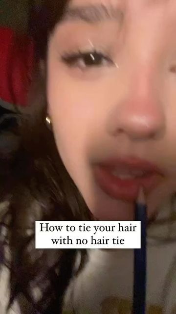 How To Put Ur Hair Up Without A Hair Tie, How To Tie Up Your Hair With A Pencil, Hairstyle With No Hair Tie, Cute Hairstyles With 2 Hair Ties, Middle School Prom Hairstyles, How To Tie Your Hair Up With A Pencil, Hairstyles For One Hair Tie, How To Tie Ur Hair With A Pencil, Curly Tied Hairstyles