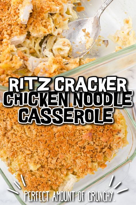 Chicken Noodle Casserole with Ritz Crackers • Kids Activities Blog Chicken Noodle Ritz Casserole, Ritz Cracker Chicken Noodle Casserole, Cracked Out Chicken Noodle Casserole, Chicken And Ritz Cracker Recipe, Ritz Chicken Casserole With Noodles, Ritzy Chicken Recipe, Chicken Casserole With Noodles, Chicken Casserole With Ritz Crackers, Chicken Egg Noodle Casserole