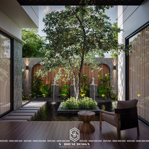 ARCHITECTURAL DESIGN OF MODERN TOWNHOUSE on Behance Indoor Landscape Design Internal Courtyard, Inner Garden Design, Courtyard Design Landscape, Inner Courtyard Design, Modern Courtyard Design, Courtyard Landscape Design, Townhouse Courtyard, Villa Garden Design, Indoor Landscape Design