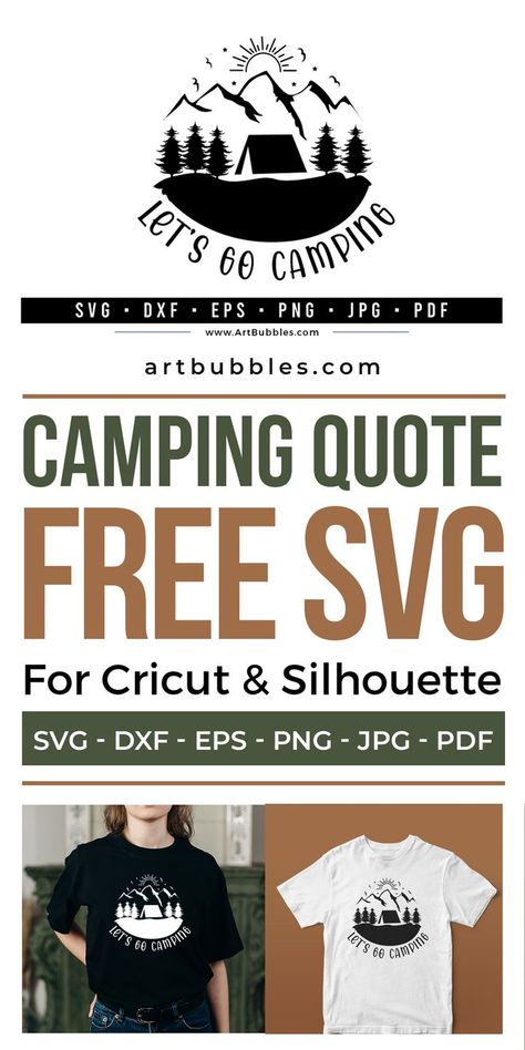 Free SVG | Camping Free SVG | Let's Go Camping Free SVG Cricut Svg Files Free, Mountain Svg, Svg Camping, Camping Quotes, Camping Svg, Cricut Craft, Free Camping, Diy Cricut, Evergreen Trees