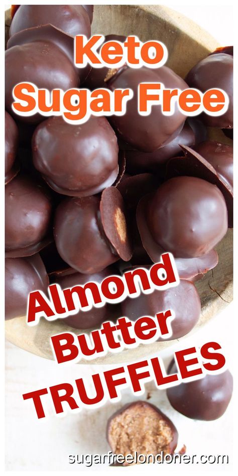 These easy keto almond butter truffles are decadently creamy in the centre and have a crisp chocolate coating. They are dairy-free, low carb, suitable for diabetics and contain only 5 ingredients. A sugar free treat for Easter and Mother's Day. Almond Butter Balls, Almond Butter Keto, Almond Butter Chocolate, Sugar Free Treats, Low Carb Ice Cream, Sugar Free Sweets, Postre Keto, Keto Candy, Sugar Free Diet