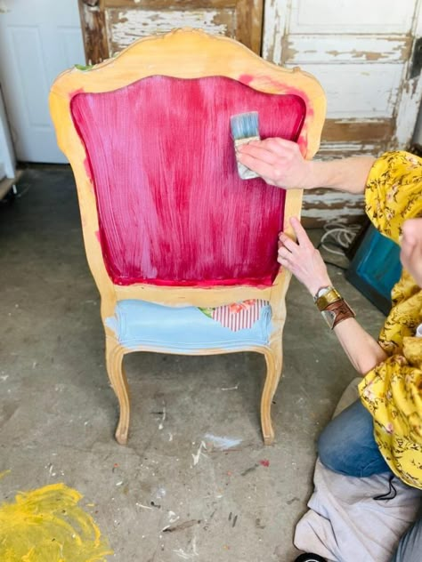 How to Paint Upholstery and Keep It Soft! • Iris Journal Painting Fabric Chairs Upholstery, Paint For Fabric Chairs, Furniture Fabric Paint, Fabric Dye Furniture, Painting A Chair Fabric, Upholstery Painting Diy Fabric Chairs, Painting Chairs Diy Upholstery, Painted Upholstery Chair, How To Paint Upholstered Furniture