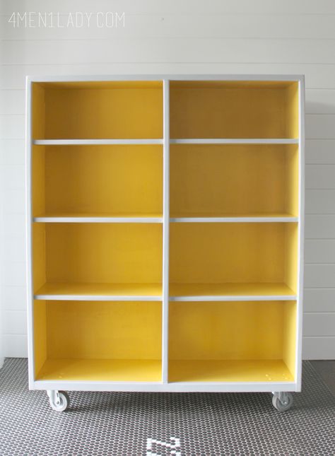 Yellow Bookshelves, Amy Howard Paint, Neon Home Decor, Painting Bookcase, Kindergarten Interior, Painted Bookshelves, Bookcase Ideas, Rainbow Bedroom, Home Office Inspo