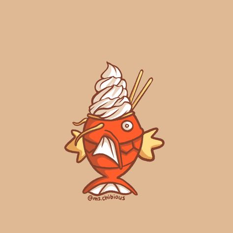 I drew a Magikarp taiyaki ice cream Taiyaki Tattoo, Taiyaki Aesthetic, Magikarp Art, Taiyaki Drawing, Taiyaki Ice Cream, Ice Cream Tattoo, Christmas Pokemon, Ice Pokemon, Pokemon Project