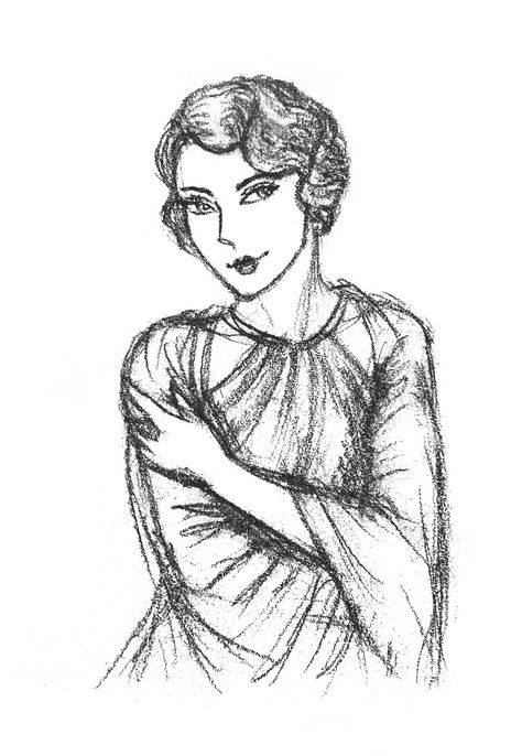 1920 woman (Finger wave hair is quite a challenge for me) Finger Waves Drawing, Wave Sketch, Waves Sketch, Traditional Drawings, Drawing Pics, 1920 Women, 1950s Woman, Wave Drawing, Finger Wave Hair