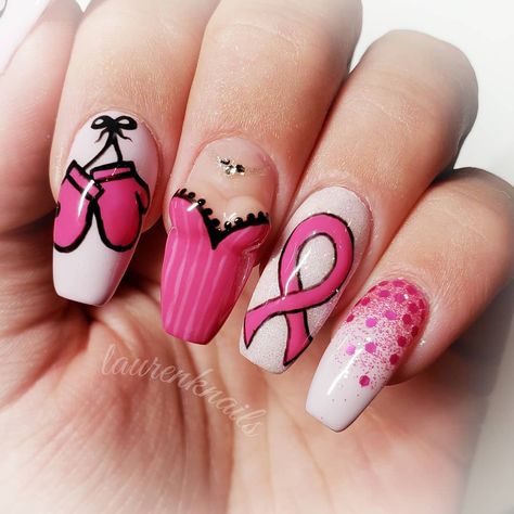 Ginger Nails, Breastcancerawareness Nail Ideas, Breast Awareness Nails, Pink Breast Awareness Nails, Birthday Nails For Cancers, Pink Breast Awareness Nails Design, Breastcancerawareness Nail, Tattoos Breastcancer Mom, Zodiac Nails