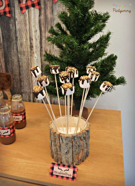 Plaid First Birthday, Wood Theme Birthday Party, Moose Party Theme, Deer Camp Birthday Party, Carhartt Birthday Party, Lumberjack Centerpieces, Mountain Birthday Party, Woodlands Birthday, Camping Theme Birthday