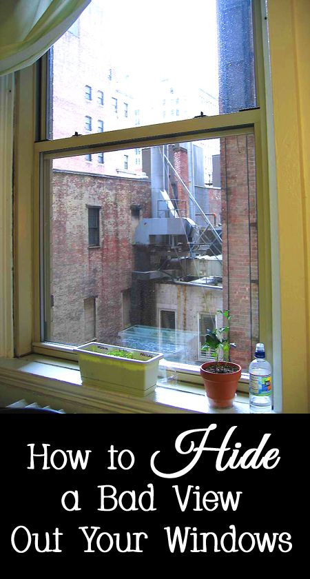 If one of your windows looks out upon a brick wall, your neighbor's A/C units, trash cans, a parking lot, your neighbor's house, a construction site, a back alley, a driveway, utility meters, or anything else unattractive, then you should find a way to disguise the view instead of closing your curtains and blocking out all of the light.   Here are a few options for hiding a bad view out your window. Bad View Window Ideas, Curtains For Brick Wall, Block View Of Neighbors Window, Hiding Windows Ideas, Window Looking Out The View, Block View Of Neighbors House, How To Disguise A Window, Bad View Window Solution, How To Hide A Bad View Out Your Window