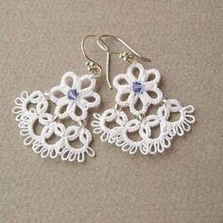 Jewelry Tutorials Free, Tatting Patterns Free, Needle Tatting Patterns, Shuttle Tatting Patterns, Tatting Earrings, Tatting Tutorial, Tatting Jewelry, Needle Tatting, Lace Earrings