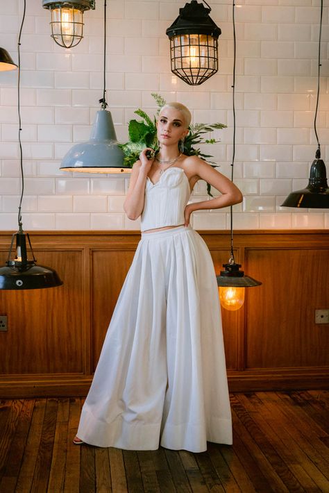 Androgyny: A Gender Neutral Bridal Shoot from Rock n Roll Bride · Rock n Roll Bride Edgy Bridal Shower Outfit, Gender Neutral Wedding Outfit, Non Binary Wedding Outfit, Tomboy Bride, Queer Formal, Nonbinary Wedding Outfit, Androgynous Wedding, Funky Bride, Gender Neutral Wedding