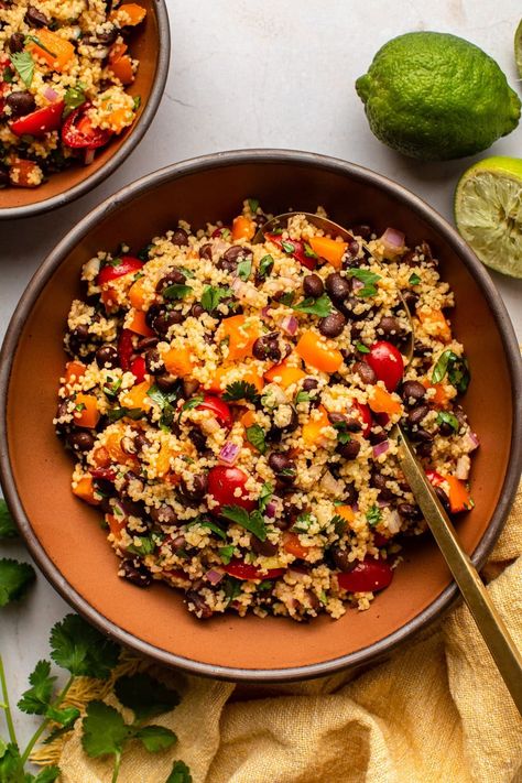 Black Bean Couscous Salad - From My Bowl Chipotle Lime Dressing, Vegan Cookout, Tex Mex Salad, Black Bean Salad Recipe, Dried Black Beans, Quick Easy Vegan, Black Bean Salad, Cheese Stuffed Peppers, Vegan Tacos