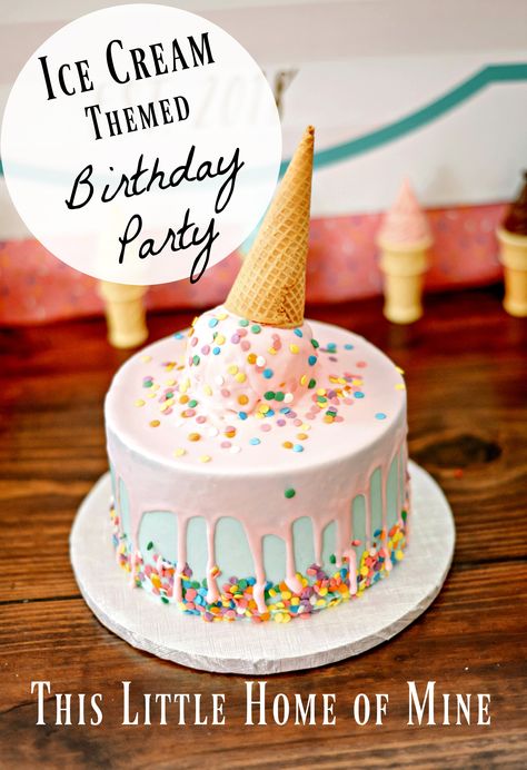 All four of our kids' birthdays fall around the same time of year, so around here, the end of summer is known as Birthday Season. This year, an Ice Cream Themed Birthday Party it was! Take a peek inside! Cake For Ice Cream Theme, Ice Cream Inspired Cake, I’ve Cream Birthday Cake, Pastel Ice Cream Cake, Smash Cake Ice Cream Theme, Ice Cream Smash Cake First Birthdays, Ice Cream Party Cupcakes, Birthday Cake Ice Cream Theme, Ice Cream Birthday Party Food