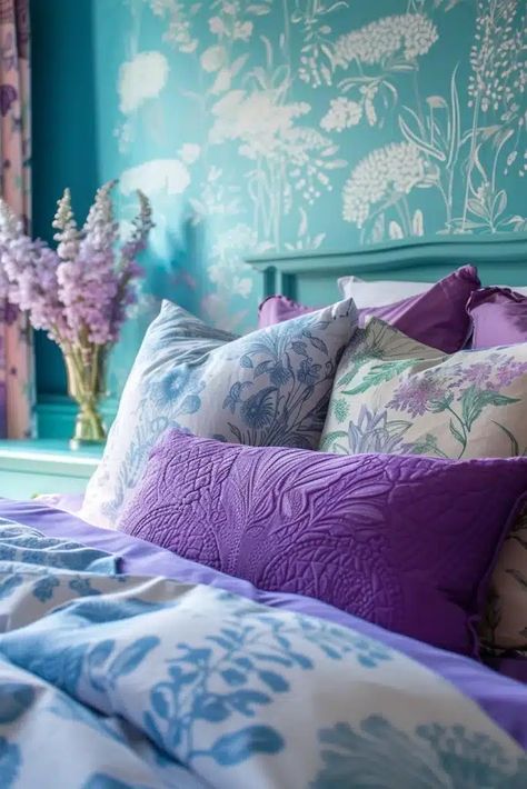 25 Chic Blue and Purple Bedroom Ideas for a Unique Sleep Space - Roomy Retreat Blue And Purple Bedroom Ideas, Blue And Purple Bedroom, Purple Bedroom Ideas, Purple Bedrooms, Purple Bedroom, Purple Hues, Dream Bedroom, Cool Tones, Bedroom Ideas