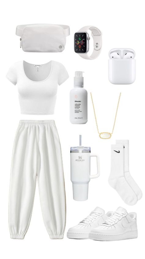 #white #whitefit #outfitinspo #beauty #applewatch #appleproducts #airforce1s #nike #stanley #whitestanley Air Forces Outfit, Forces Outfit, Airforce 1s, Air Forces, New Clothes, Apple Products, Makeup Skin Care, All White, Outfits For Teens