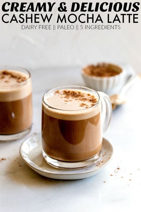 Deliciously creamy and frothy Dairy Free Cashew Mocha Latte that makes for the perfect healthy alternative to your coffee shop treat. thetoastedpinenut.com #dairyfree #dairyfreecoffee #dairyfreecashewcoffee #dairyfreelatte #latte #paleolatte #healthylatte Mocha Latte Recipe, Cashew Coffee, Dairy Free Coffee, Infused Coffee, Hazelnut Coffee, One Skillet Meals, Paleo Recipes Easy, Pine Nut, Mocha Latte