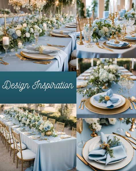 TWP loves designing decor for our couples! Looking for some baby blue and gold inspiration? Contact us for help with your wedding day designs! #weddinginspiration #weddingideas #dayofcoordinator #dayofcoordination #dayofcorrdinator #weddingseason2024 #weddings #weddingseason #weddingday #weddingplannerlife #weddingplanners #weddinginspired #weddinginspiration #weddinginspirations #weddinginspiration2024 #weddinginspirationoftheday #weddingdecor #weddingdesign #weddingdetail #weddingdetails ... Blue Table Decorations, Wedding Color Schemes Blue, French Blue Wedding, Blue Gold Wedding, Wedding Design Inspiration, Gold Inspiration, Gold Wedding Theme, Light Blue Wedding, Cinderella Wedding