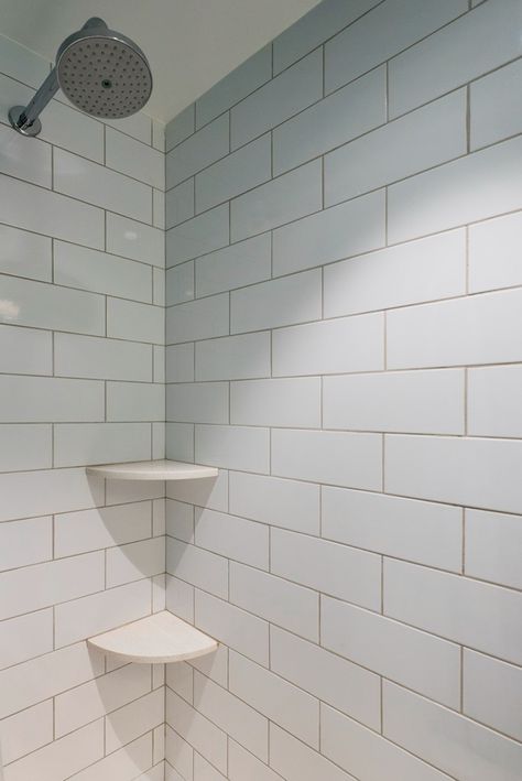 Bathroom Grout Color, Tile Grout Color, White Subway Tile Shower, Shower Grout, Gray Shower Tile, Bathroom Grout, White Subway Tile Bathroom, Tile Walk In Shower, White Tile Shower