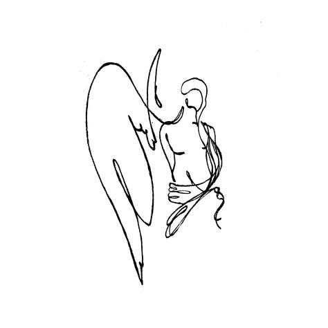 Single Line Angel Tattoo, Guardian Angel Tattoo Simple, Ethereal Line Art, Abstract Angel Tattoo, Angel Line Tattoo, Angel Silhouette Tattoo, Angel Line Art Tattoo, Angel Line Art, Angel Drawings