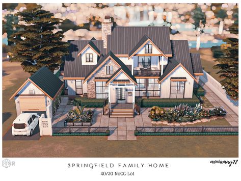 The Sims Resource - Springfield Family Home NoCC Lot Houses Layout, Sims Rooms, Sims 4 Modern House, Bloxburg Beach House, Sims 4 Houses Layout, Sims 4 Family, Sims Houses, Sims Building, Cute Country Outfits