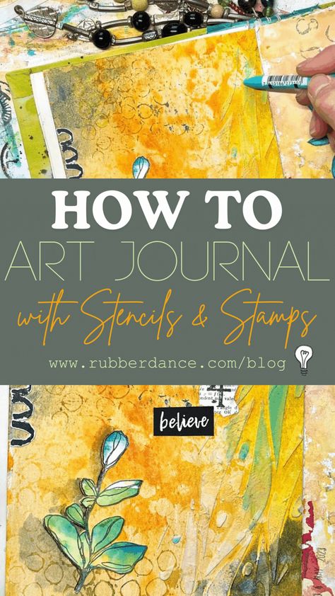 Calling all art journaling enthusiasts! Our newest blog post is live and it's a must-read! We're sharing a step-by-step tutorial on creating a beautiful mixed media page using stencils and stamps. Art Journal Mixed Media, Mixed Media Journal Pages, Mixed Media Art Journaling Tutorials, Art Journal Tutorial Step By Step, Free Mixed Media Tutorials, Art Journaling Supplies, Mixed Media Stencils, Kunstjournal Inspiration, Art Journal Backgrounds