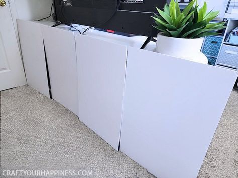 Do you have a desk that sticks out into your room exposing all your cables and cords? We’ve come up with an inexpensive foam board panel to hide your cords and look beautiful at the same time! Cover Front Of Desk, Under Desk Privacy Panel Diy, Desk Privacy Panel Diy, Back Of Desk Cover, Desk Skirting Ideas, Contact Paper For Desk, Hiding Cords On Desk, Hide Cords Under Desk, Masculine Desk