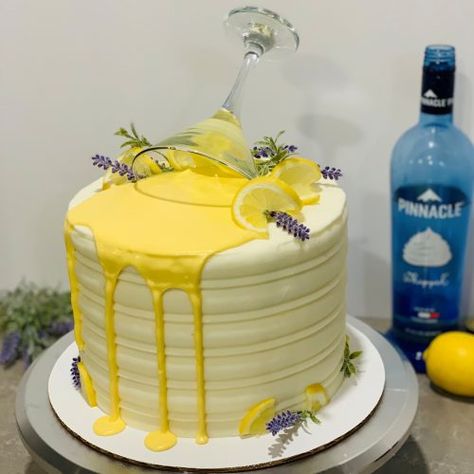 Lemon Drop Birthday Party, Lemon Cake Decoration, Lemon Drop Cake, Lavender Lemon Drop, Lemon Birthday Cakes, Margaritaville Party, Cream Cheese Buttercream Frosting, Drop Cake, Cocktail Cake