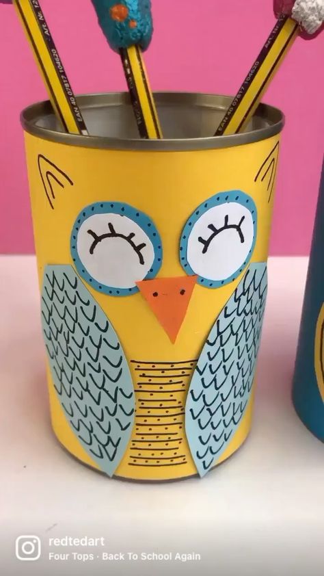 Paper Pencil Holder, Easy Kids Crafts, Pencil Stand, Simple Owl, Red Ted Art, Painted Pots Diy, Pen Stand, Four Tops, Paper Pencil