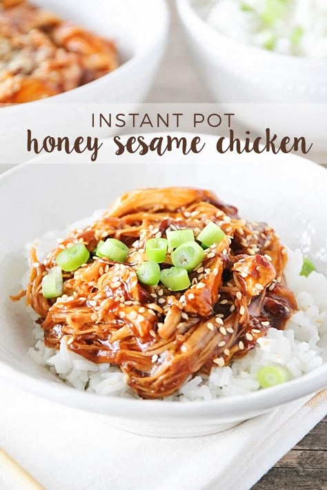 This simple and flavorful Instant Pot honey sesame chicken is ready in under an hour, and so delicious! Sesame Chicken Slow Cooker, Instant Pot Honey Garlic Chicken, Instant Pot Chicken Thighs, Chicken Food Recipes, Chicken Instant Pot, Honey Sesame Chicken, Sesame Chicken Recipe, Healthy Honey, Honey Sesame