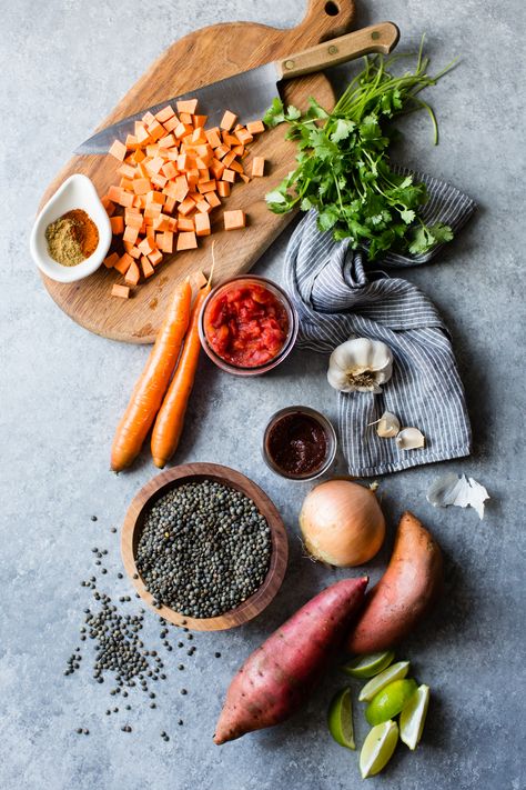 Lentil Tortilla Soup, Ingredients Photography, Bojon Gourmet, French Green Lentils, Gluten Free Sweet Potato, Pantry Food, Food Stock, Vegan Sweet Potato, Food Photography Inspiration