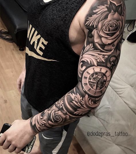 Flower Tattoo Sleeve Men, Clock Tattoo Sleeve, Filigree Tattoo, Tattoo Wrist, Marvel Tattoos, Forearm Sleeve Tattoos, Half Sleeve Tattoos For Guys, Cat Tattoos, Watch Tattoos