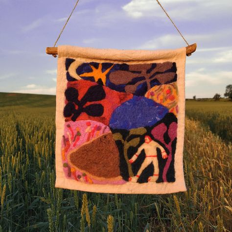 Joy - Olivia McEwan-Hill Sewed Wall Hanging, Diy Textile Wall Art, Felt Tapestry, Joy Painting, Wall Hanging Embroidery, Contemporary Tapestries, Art Tapestry, The Emotions, Textile Fiber Art