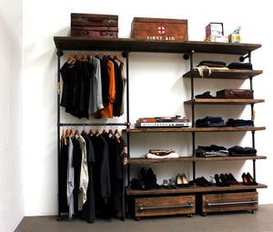 Pipe Closet, Steel Wardrobe, Zimmer Diy, Wardrobe Systems, Wall Shelving Units, Open Wardrobe, Dark Steel, Clothes Hanging, Wardrobe Solutions