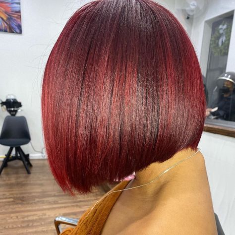 The Glam Experience Inc on Instagram: “Fall(ing) for NEW color🍂🍂🍁🍁This is a double process haircut and highlight retouch service. 6 hours later, we’re ❤️ There are VERY limited…” Bob On Black Women, Red Hair Bob, Short Haircuts Black Hair, Burgundy Red Hair, Red Bob Hair, Natural Hair Bob, Black Bob Hairstyles, Short Haircut Styles, Black Bob