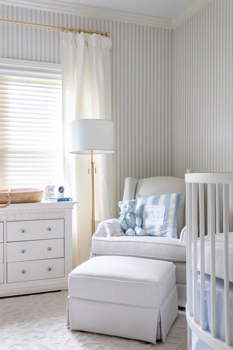 Smart Baby Monitor from VTech: A Must-Have for your Baby Nursery | Jennifer Maune Calming Blue Nursery, Ariel Okin Nursery, Hamptons Style Nursery, Baby Room Wallpaper Boy, Blue And White Nursery Wallpaper, Light Blue And Grey Nursery, Preppy Home Aesthetic, Classic Blue And White Nursery, Classic Blue Nursery