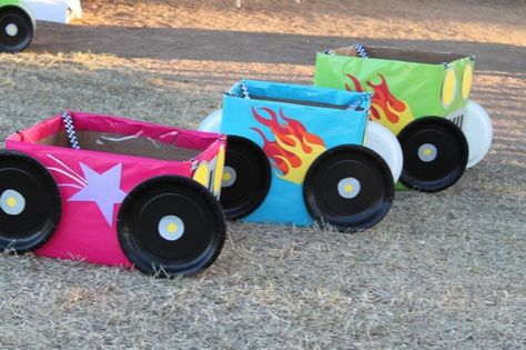 Monster Truck Party . cute idea. The pink one reminds me of  Madusa  which she'd love Monster Jam Party Decorations, Monster Truck Party Ideas, Cardboard Monster, Truck Party Ideas, Monster Truck Birthday Party Ideas, Truck Birthday Party Ideas, Nascar Party, Blaze Party, Monster Truck Birthday Party