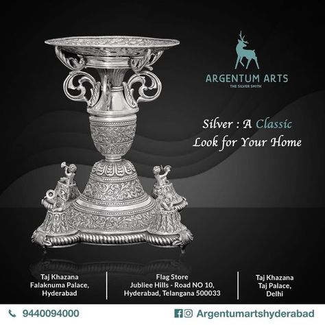 Argentum Arts on Instagram: "You finally found it. The one thing your home has been missing. The piece that will make all of your dinner parties and social gatherings unforgettable. We are talking about the perfect silver antique or ethnic decor item by Argentum Arts. . . . . . . . . #ArgentumArts #homedecor #elephantplatter #luxurious #silverweek #poojaroom #traditional #decor #outdoordecor #handmade #diningtable #fruitdecor #handmadehomedecor #uniquepiece #showpiece #silverart #handcraft #silv Jewellery Video, Silver Week, Ethnic Decor, Pooja Rooms, Social Gathering, Silver Shop, Silver Art, Silver Accessories, Handmade Home Decor