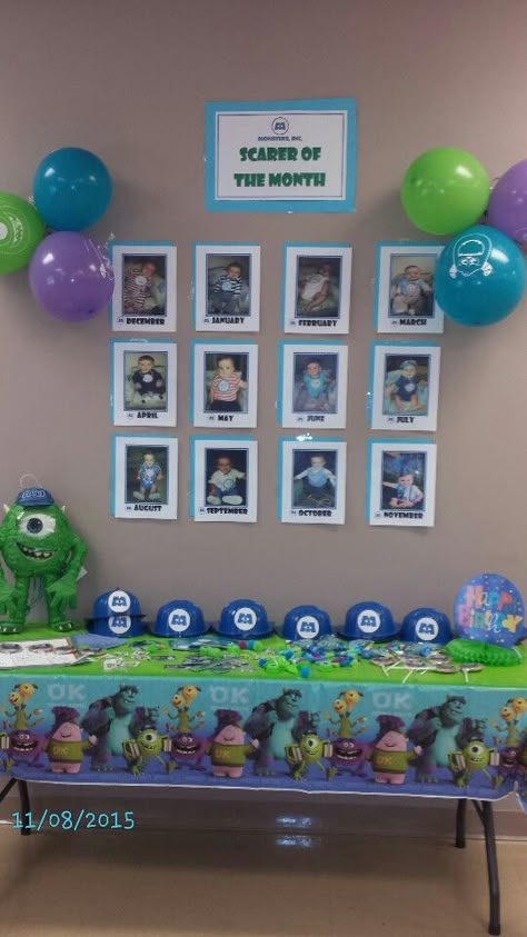 Monsters Inc Scarer Of The Month, Scarer Of The Month Monster Inc, Monsters Ink 1st Birthday, Scared Of The Month Monsters Inc, Monsters Ink First Birthday, Monsters Inc Birthday Party Decorations, Monsters Inc 1st Birthday Boy, Monsters Inc Birthday Party Ideas Diy, Monsters Inc Girl Birthday Party Ideas