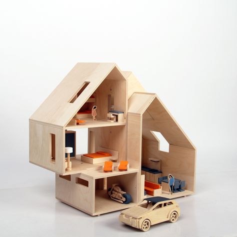 Dollhouse of modern design. :: Behance Plywood House, Large Dolls House, Modern Dollhouse, Wooden Dollhouse, Functional Furniture, Wood Toys, Wooden Puzzles, Diy Dollhouse, Wooden Diy