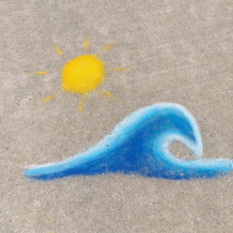 Blue Chalk Art, Chalk Drawing Ideas Easy, Chalk Art Ocean, Preppy Chalk Drawings, Beachy Chalk Art, Beach Chalk Art, Moana Chalk Art, Sidewalk Chalk Ideas Easy, Chalk Art Ideas Easy Summer