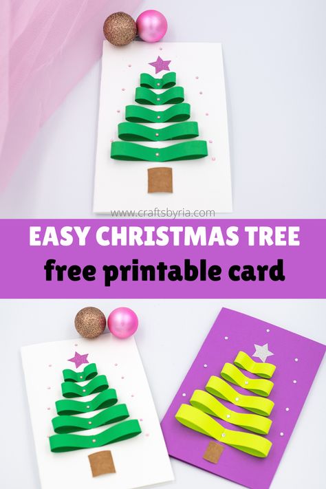 Craft Ideas For Beginners, Christmas Card Wishes, Christmas Art For Kids, Christmas Cards Kids, Simple Christmas Cards, Christmas Card Art, Homemade Christmas Cards, Paper Christmas Tree, Christmas Card Crafts