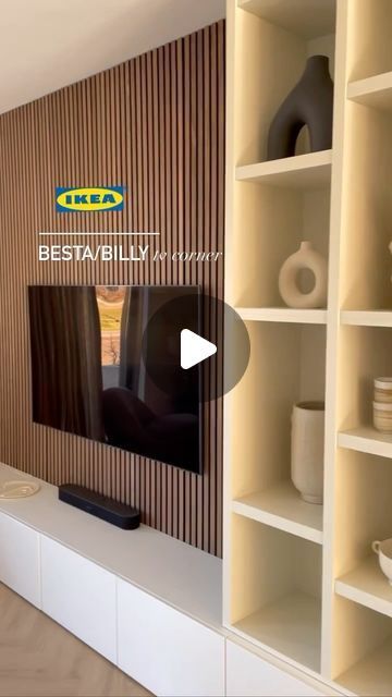 Ikea Tv Unit Besta, Ikea Tv Room, Tv Unit Diy Ideas, Besta Billy Combination Tv, Billy Built In Tv, Ikea Tv Stand Diy, Diy Ikea Tv Unit, Billy Tv Wall, Bjorkoviken Ikea Besta