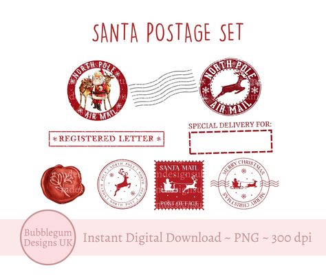 Wax Letter Seal, Santa Stamp, Santa Mail, Santa North Pole, Stickers Vintage, Snowman Mugs, Mail Stamp, Christmas Post, Letter Stamps