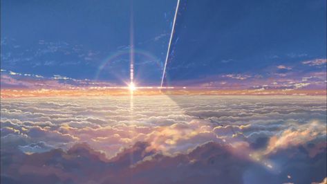 Anime Your Name.  Nuage Coucher De Soleil Peinture Fond d'écran Kimi No Na Wa Wallpaper, Your Name Wallpaper, The Garden Of Words, Your Name Anime, Handy Wallpaper, 8bit Art, Desktop Wallpaper Art, Name Wallpaper, Aesthetic Desktop Wallpaper