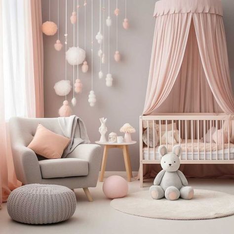 Dreamy Nursery Girl, Pastel Nursery Girl, Nursery Room Inspiration Pink, Baby Girl Nursery Room Ideas Themes, Nursery Room Inspiration Girl, Girly Nursery Ideas Pink, Pastel Nursery Ideas, Soft Pink Nursery