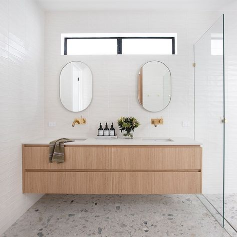 BUILD EXTEND RENOVATE REFRESH on Instagram: “Bathrooms Design: for this bathroom we have chosen the floor as the statement. It’s a beautiful terrazzo from @skhemetiles. Complimented…” Bathroom Renovation Cost, Bathroom Niche, Timber Vanity, Sink Bowl, Bathroom Red, Minimalist Bathroom, Bath Room, Bathroom Renos, Rustic Bathroom