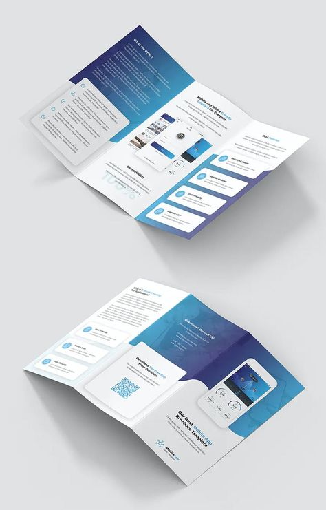 Mobile App Tri-Fold Brochure Template PSD. 2 Sizes: A4 and US Letter Fold Brochure Design, Brochure Folds, Trifold Brochure Design, Brochure Template Psd, Fold Brochure, Trifold Brochure Template, Trifold Brochure, Tri Fold, Brochure Design