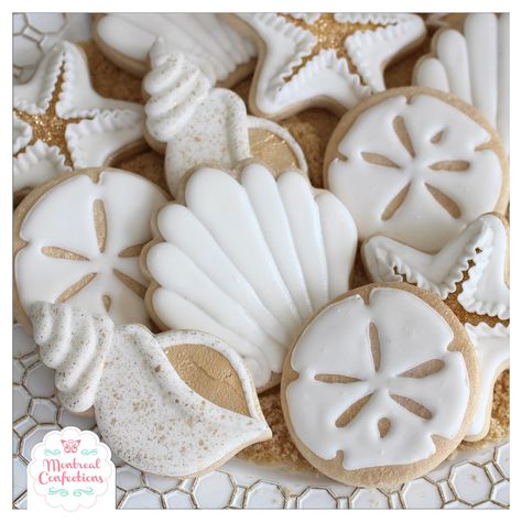 Seashell Cookies, Ocean Wedding Theme, Cookie Decorating Icing, Beach Cookies, Paint Cookies, Ornament Cookies, Kinds Of Cookies, Summer Cookies, Simple Birthday Cake