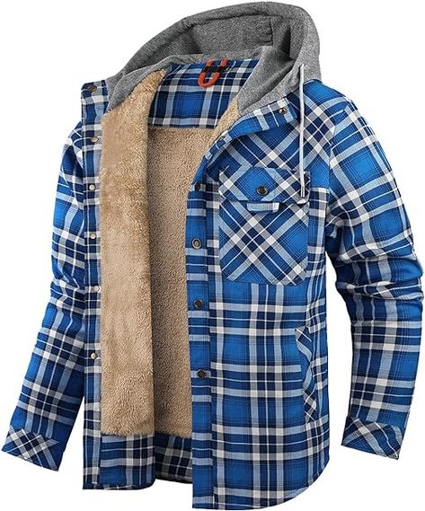 Cotton Coat Men, Cold Weather Jackets, Jeans Blazer, Quilted Sleeves, European Men, Hooded Flannel, Flannel Jacket, Mens Hooded, Plaid Jacket