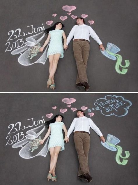 Fun Chalk Mural Forced Perspective Save the Date Photo Funny Save The Dates, Unique Save The Dates, Boda Mexicana, Creative Wedding Ideas, Save The Date Photos, בר מצווה, Foto Tips, Chalk Drawings, Unique Wedding Invitations