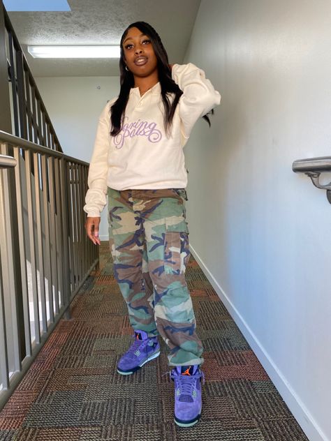 Jordan 4 Retro Canyon Purple Outfit, Canyon Purple Jordan 4 Outfit Women, Jordan 4 Canyon Purple Outfit, 4s Outfit Women, Jordan 4 Retro Canyon Purple, 4s Outfit, Retro 4s, Purple Outfit, Pretty Shoes Sneakers